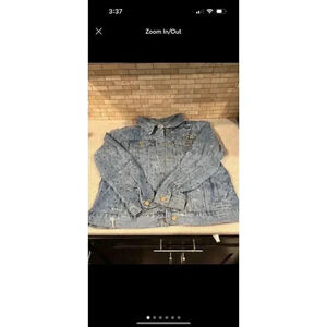 Trafaluc denimwear ZARA distressed bedazzled sequined jean‎ jacket BD